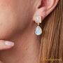 White Moonstone Statement Gold And Silver Drop Stud Earrings, thumbnail 3 of 9