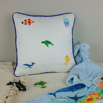 Children's Under The Sea Embroidered Nursery Cushion, 2 of 8
