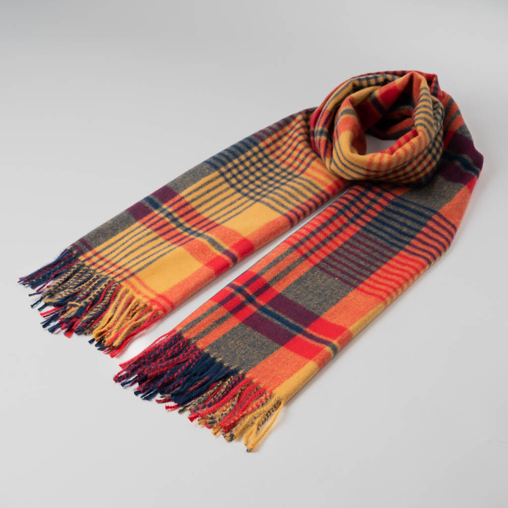 Red And Mustard Smooth Check Scarf, 1 of 4