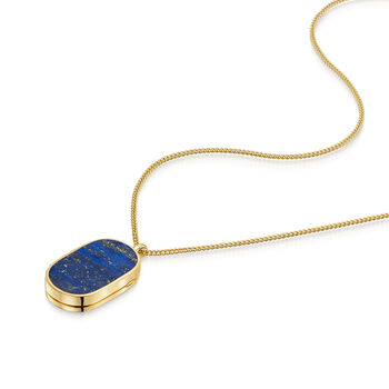 Men's Large Lapis Dog Tag Locket 18 K Gold Plated Silver, 3 of 5