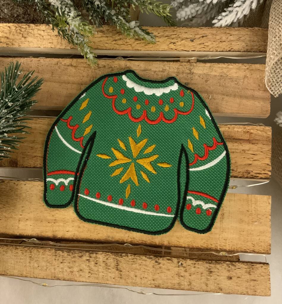 Christmas Jumper Embroidered Iron On Patch, 1 of 2