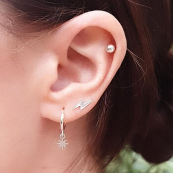 Sterling Silver 925 Lightning Bolt Ear Stud Earrings, 3 of 8