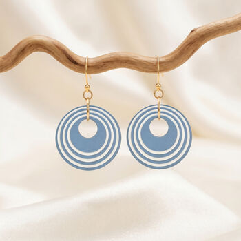Blue And Cream Geometric Circular Earrings • Gold Plated Sterling Silver Hooks, 4 of 9