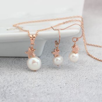 Pearl Necklace And Earrings With Rose Gold Plated Star, 2 of 7