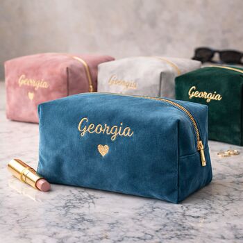 Embroidered Velvet Make Up Bag With Pom Pom, 2 of 9