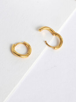 Classic Gold 10mm Wavy Huggie Hoop Earrings, 4 of 8