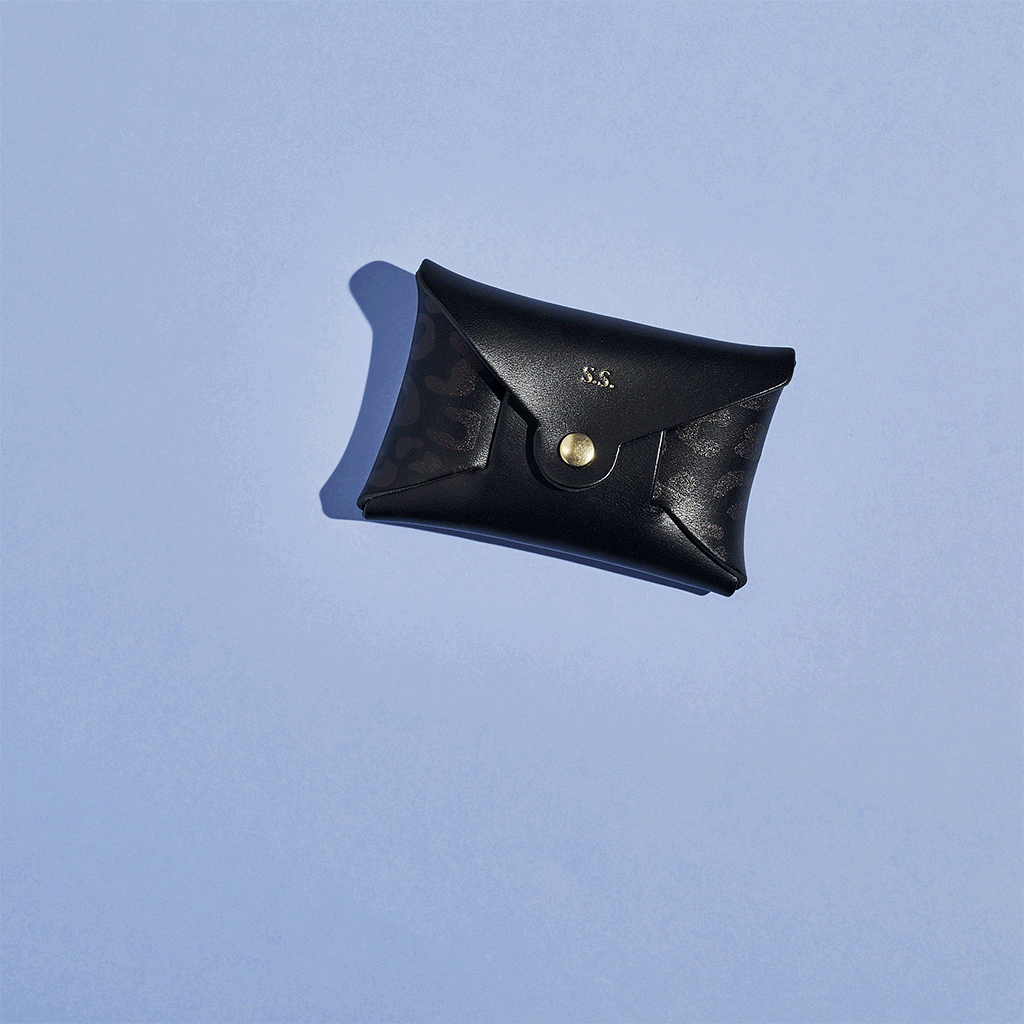 Personalised Black Leopard Leather Card + Coin Purse, 2 of 6