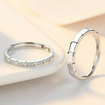 Adjustable Silver Plated Couple Promise Eternity Rings, 3 of 6