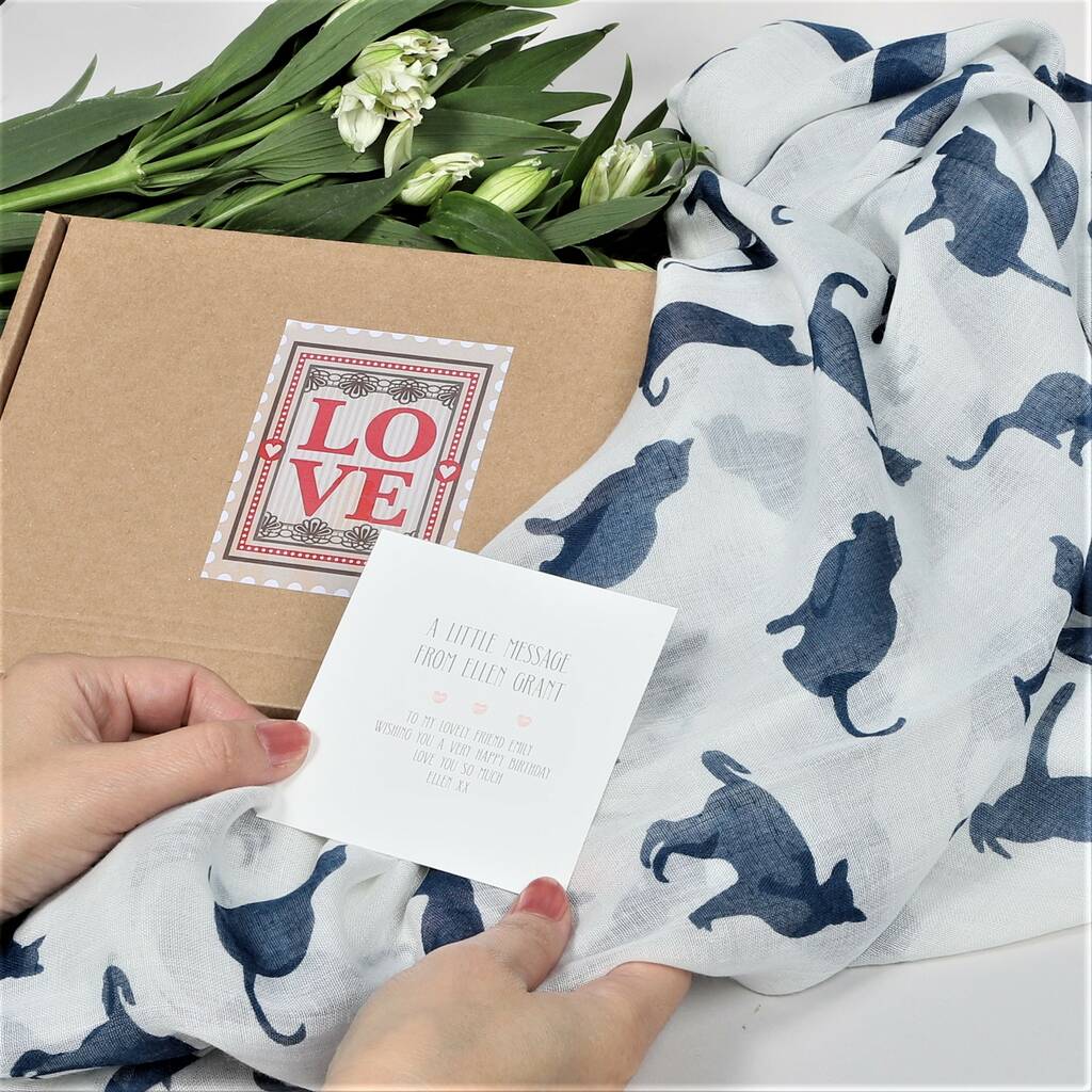 Personalised Gift Box Scarf With Cat Design By Attic