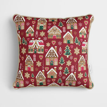 Red Gingerbread House Christmas Cushion, 2 of 7