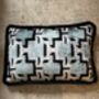 Modern, Oblong, Velvet, Ikat, Cushion With Black Silk Tassels Blue, Black And Silver Abstract Design, thumbnail 6 of 6