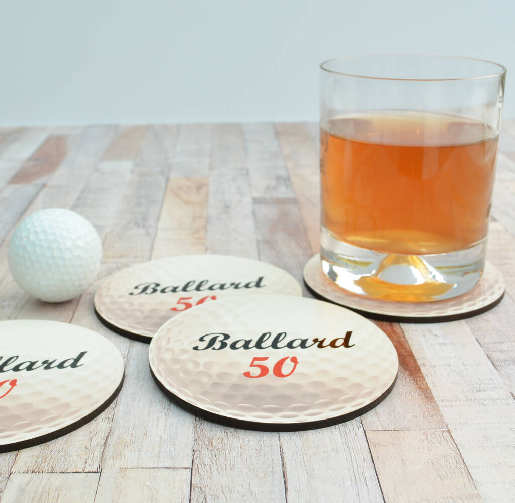 Set Of Four Personalised Golf Ball Coasters By Me and My Sport