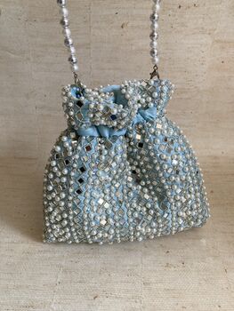 Light Blue Handcrafted Mirror Potli Bag, 8 of 10