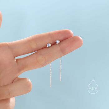 Simulated Moonstone Dot Threader Earrings, 2 of 8