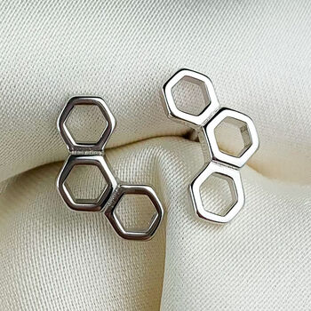 Sterling Silver Hexagon Honeycomb Stud Earrings, 3 of 6