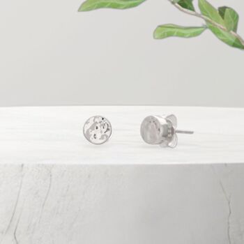 Tiny Hammered Disc Stud Earrings In Sterling Silver, 2 of 11