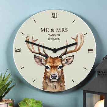 Personalised Watercolour Stag Wooden Clock, 3 of 4