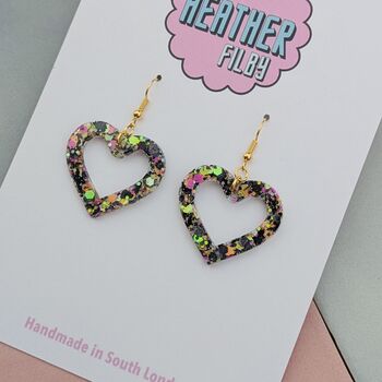 Love Heart Small Glitter Resin Earrings, 6 of 12