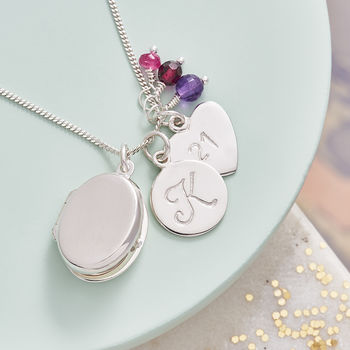 Silver Locket Necklace With Birthstones, 3 of 11