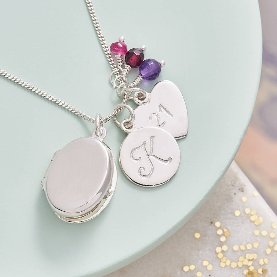 Silver Locket Necklace With Birthstones, 1 of 10