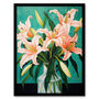Peach Lilies Elegant Floral Peach Green Wall Art Print, thumbnail 5 of 6