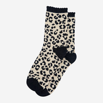 Women' Cream And Black Leopard Print Glitter Socks, 2 of 2
