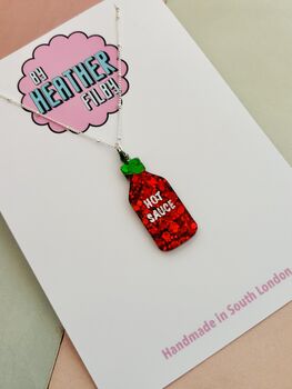 Hot Sauce Glitter Charm Necklace / Foodie Gift / Spicy Statement Jewellery / Fun Accessories, 5 of 9