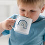 Children's Modern Blue Rainbow Personalised Enamel Mug, thumbnail 2 of 4