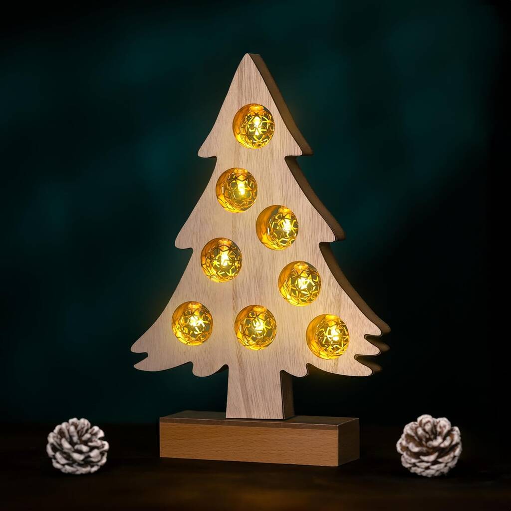 Wooden Christmas Tree Light Up Ornament