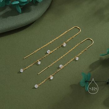 Sterling Silver Cz Cascade Drop U Threader Earrings, 7 of 11