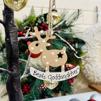 Personalised Goddaughter Decoration Reindeer Christmas, 2 of 3