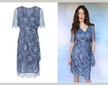Silver Blue Lace Dress With Sleeves, 2 of 3