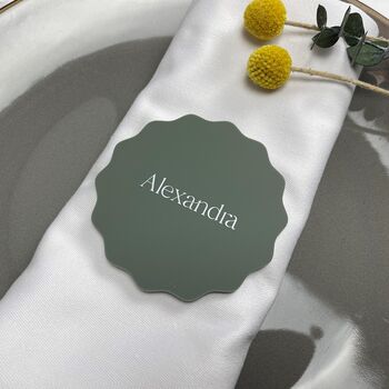 Wavy Scalloped Round Personalised Table Place Name, 4 of 5