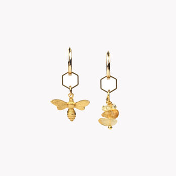 Bee Charm And Citrine Subtle Mismatch Hoop Earrings, 2 of 3