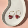 Raspberry Gelato Heart Charm Hoop Earrings, thumbnail 3 of 9