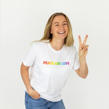 Rainbow 'Peace And Love' Organic T Shirt, 3 of 6