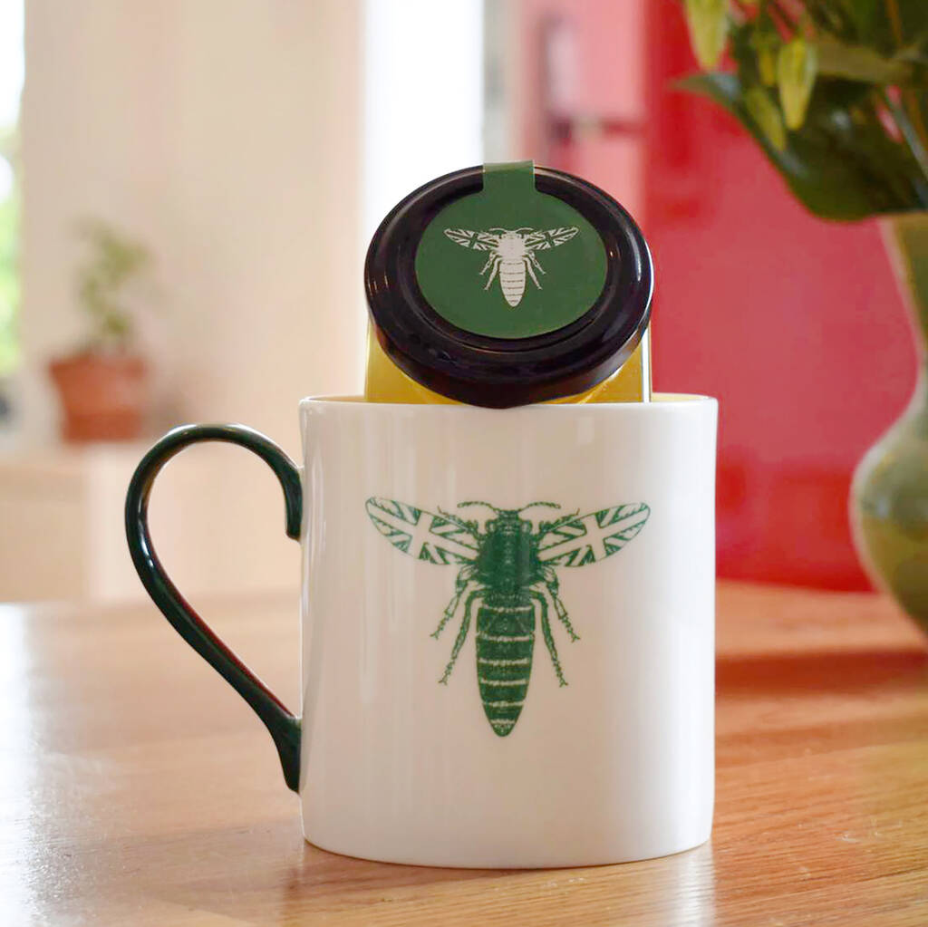 Image of Green British Bee Mug And Honey Gift Set