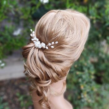 Pearl Flower Bridal Hair Pin With Gold Or Silver Wire, 5 of 13