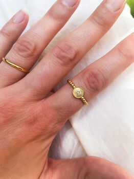 Gold Plated Engraved Stackable Solis Sun Ring, 6 of 6