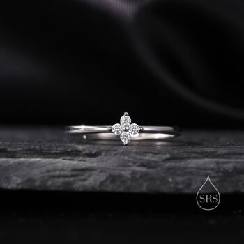 Hydrangea Cz Flower Minimalist Ring In Sterling Silver, 3 of 11