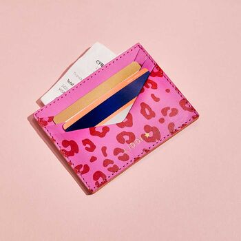 Personalised Fuchsia Pink Leopard Print Card Holder, 2 of 5