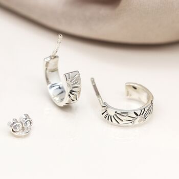 Sterling Silver Sunbeam Hoop Earrings, 3 of 5