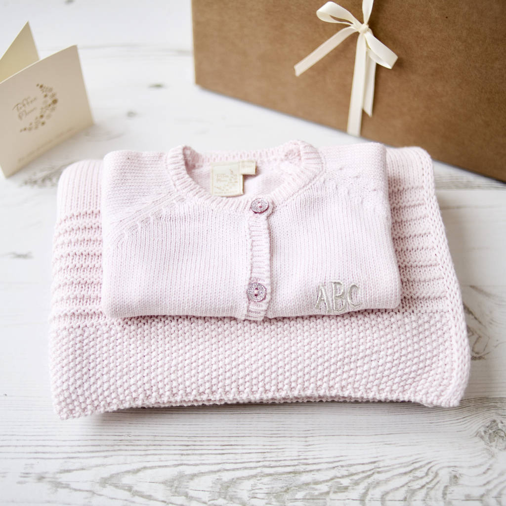Baby Girl Pink Sparkle Cardigan And Blanket Gift Set By Toffee Moon