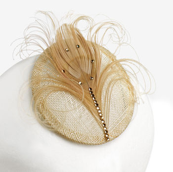 Nude And Gold Feather Cocktail Hat 'Pippa', 7 of 11