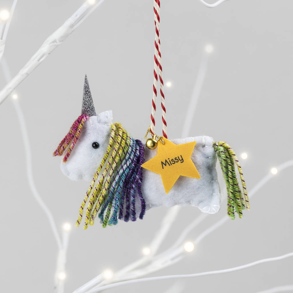 rainbow unicorn  personalised christmas  tree decoration  by 