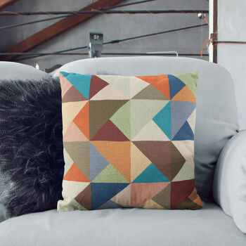 Multicoloured Abstract Geometric Block Print Cushion Cover, 8 of 12