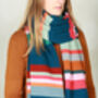 Colourful Multi Stripe Wrap Scarf Soft Lambswool, thumbnail 7 of 7