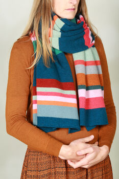 Colourful Multi Stripe Wrap Scarf Soft Lambswool, 7 of 7