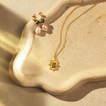 Natural Stone And Freshwater Pearl Drop Earring In Gold, 2 of 3