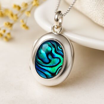 Personalised Sterling Silver Paua Shell Gemstone Locket Necklace With Photos, 3 of 9
